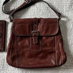 FOSSIL vintage cognac brown leather satchel